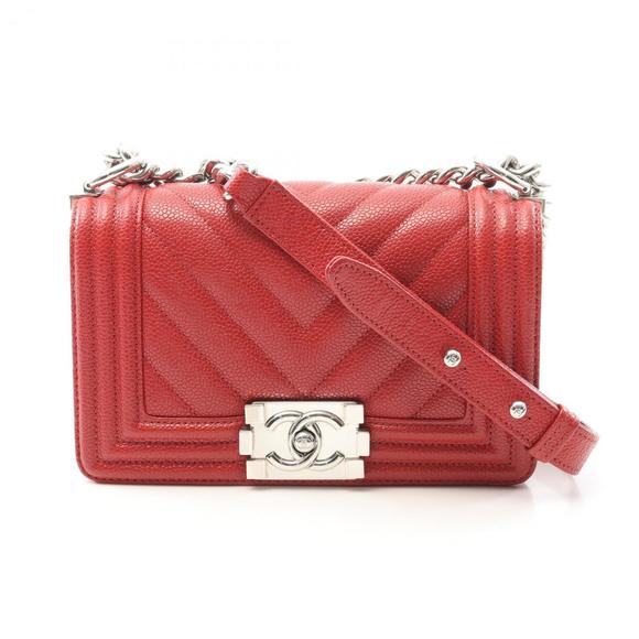 CHANEL Boy Chanel Small Shoulder Bag in Calfskin Leather, Red, Women's, A67085 - Picture 1 of 8